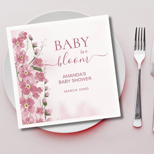 Baby i Bloom Girl Rosa Blommigt Shower Pappersservett (Skapare uppladdad)