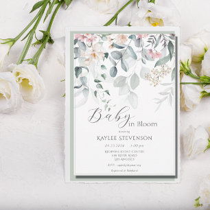 Baby i Bloom Girl Sage Blommigt Modern Baby Shower Inbjudningar