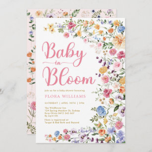 Baby i Bloom Girl Shower Inbjudningar