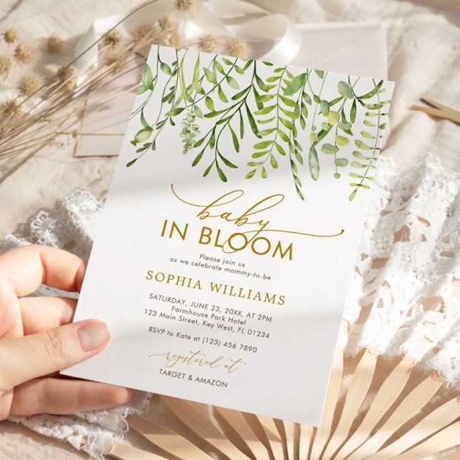 Baby i Bloom | Greenery Baby Shower Inbjudningar (Skapare uppladdad)