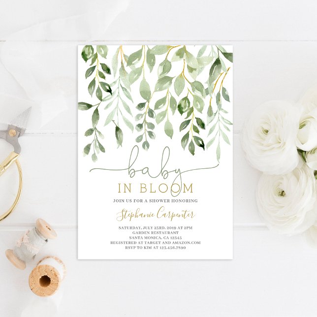 Baby i Bloom Greenery boyinbjudan Inbjudningar (Skapare uppladdad)