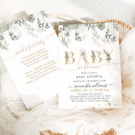 Baby i bloom Greenery & Guld Baby Shower Inbjudningar