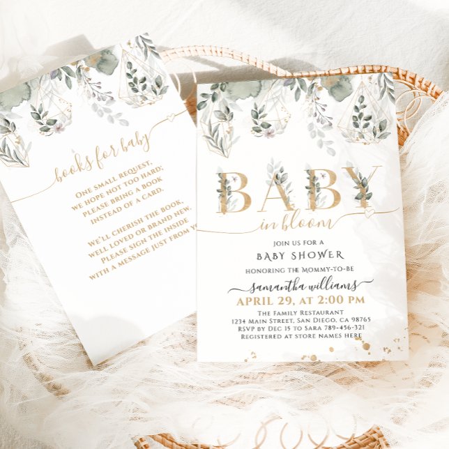 Baby i bloom Greenery & Guld Baby Shower Inbjudningar (Skapare uppladdad)
