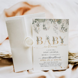 Baby i bloom Greenery & Guld Baby Shower Inbjudningar