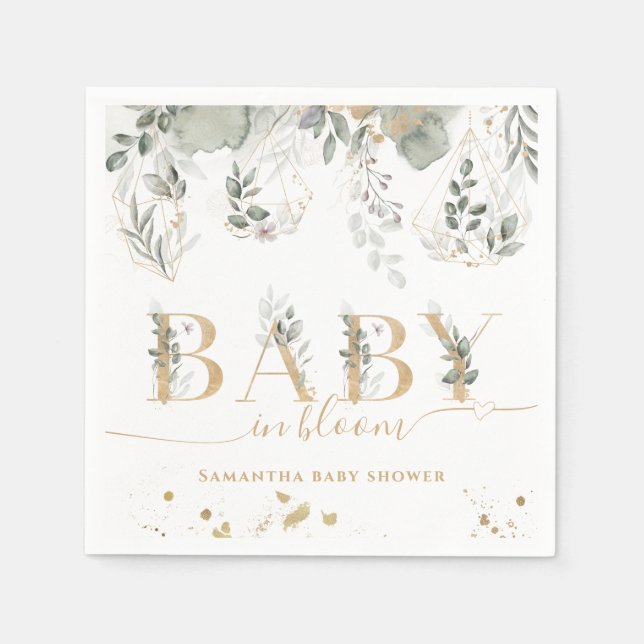 Baby i bloom Greenery & Guld Baby Shower Pappersservett (Framsidan)