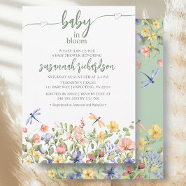 Baby i Bloom Grönt Wildblomma Baby Shower Inbjudningar