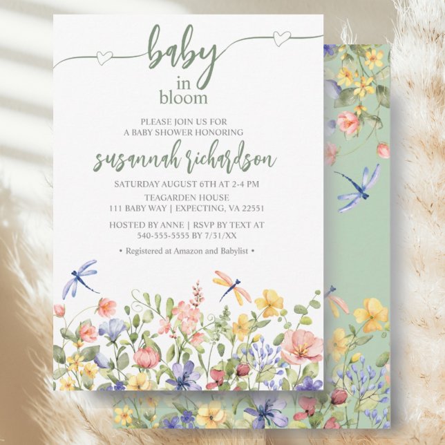Baby i Bloom Grönt Wildblomma Baby Shower Inbjudningar (Skapare uppladdad)