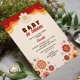 Baby i Bloom Groovy Retro Hippie Flowers Inbjudningar