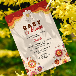 Baby i Bloom Groovy Retro Hippie Flowers Inbjudningar