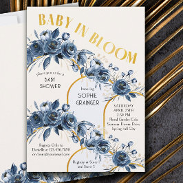 Baby i Bloom Guld Arch Blue Ro Baby Shower Inbjudningar