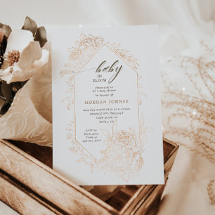 Baby i BLOOM Guld Blommigt Baby Shower-inbjudan