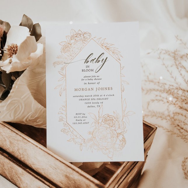 Baby i BLOOM Guld Blommigt Baby Shower-inbjudan (Skapare uppladdad)
