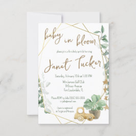 Baby i Bloom Guld Ram, Greenery Baby Shower Inbjudningar