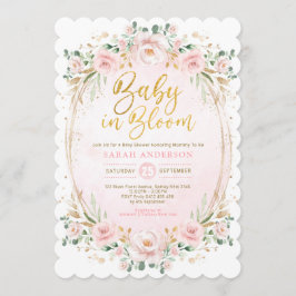 Baby i Bloom  Guld Rosa Blommigt Girl Shower Inbjudningar