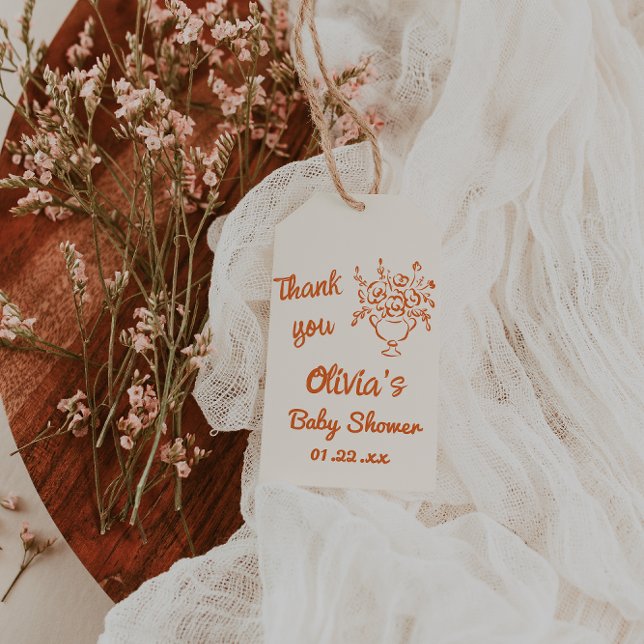 Baby i Bloom Hand plockade Blommigt Baby Shower Presentetikett (Skapare uppladdad)