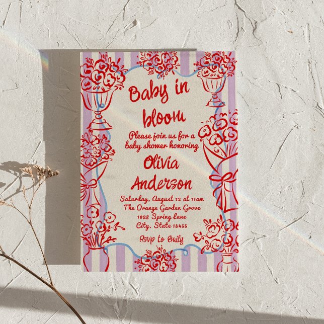 Baby i Bloom Hand plockade Flowers Retro Baby Show Inbjudningar (Skapare uppladdad)