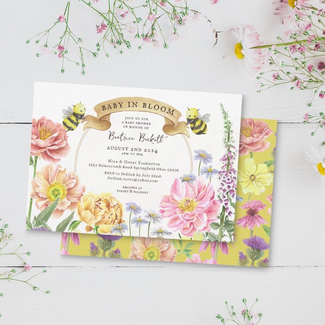 Baby i Bloom Honung Gult Wildblomma Baby Shower Inbjudningar (Skapare uppladdad)
