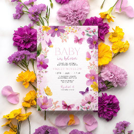 Baby i Bloom i Blommigten Bright Fuchsia Baby Show Inbjudningar