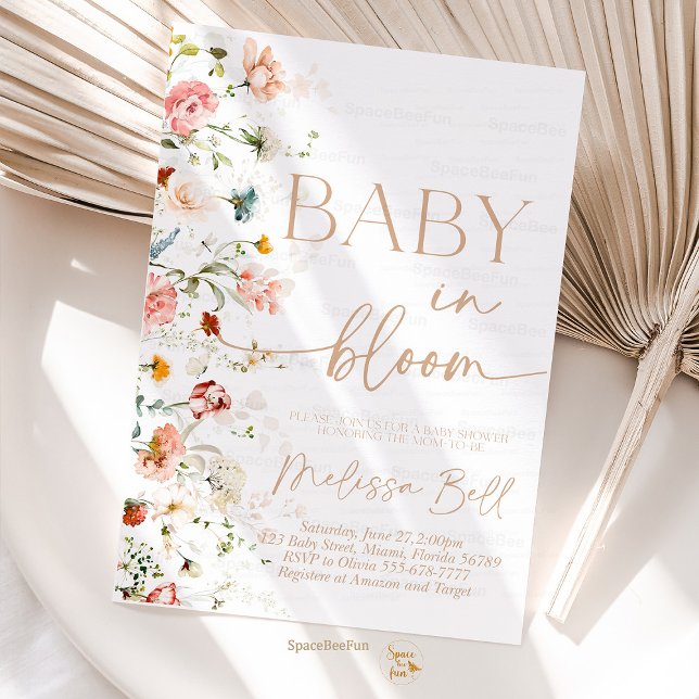 Baby i Bloom-inbjudningen Babydusch Inbjudningar (Baby in Bloom Invitation, Wildflowers Baby Shower Invitation,Flower Invites, Wild Flower Invite, Flo)