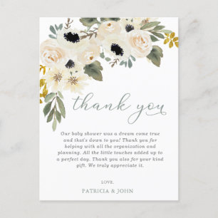 Baby i Bloom Ivory Blommigt Baby Shower Tack Vykort