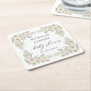 Baby i Bloom Ivory Blommigt Baby Shower Underlägg Papper Kvadrat