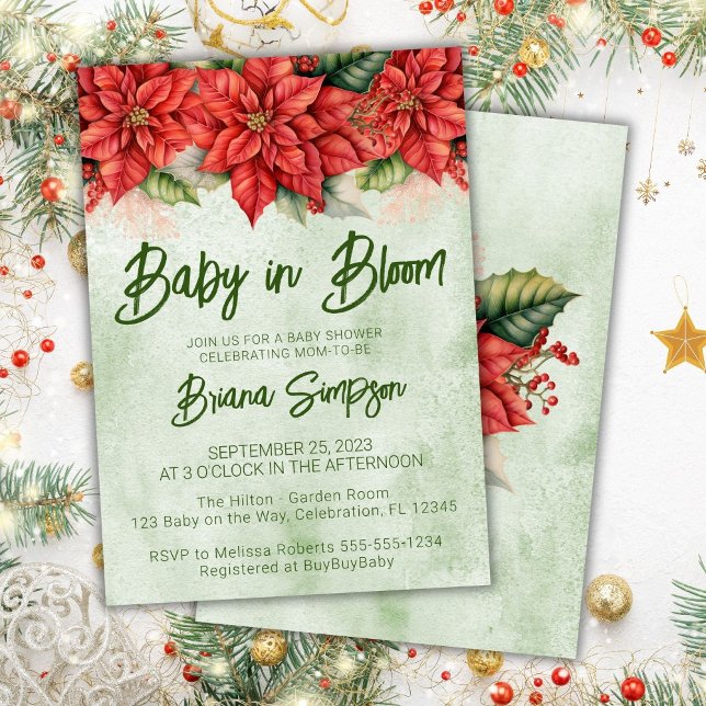 Baby i Bloom jul Poinsettia Baby Shower Inbjudningar (Skapare uppladdad)