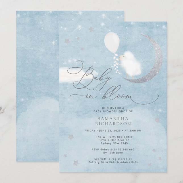 Baby i Bloom Lamb Boy Shower-inbjudan Inbjudningar (Fram/baksida)