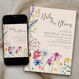 Baby i Bloom Land Wildblomme Baby Shower Inbjudningar