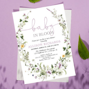 Baby i Bloom lavender gult Flickdusch för barn Inbjudningar