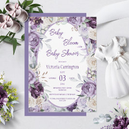 Baby i Bloom Lila Blommigt Modern Baby Shower Inbjudningar