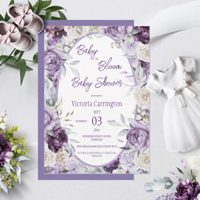 Baby i Bloom Lila Blommigt Modern Baby Shower Inbjudningar (Skapare uppladdad)