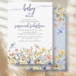 Baby i Bloom Lila Blue Wildblomma Baby Shower Inbjudningar