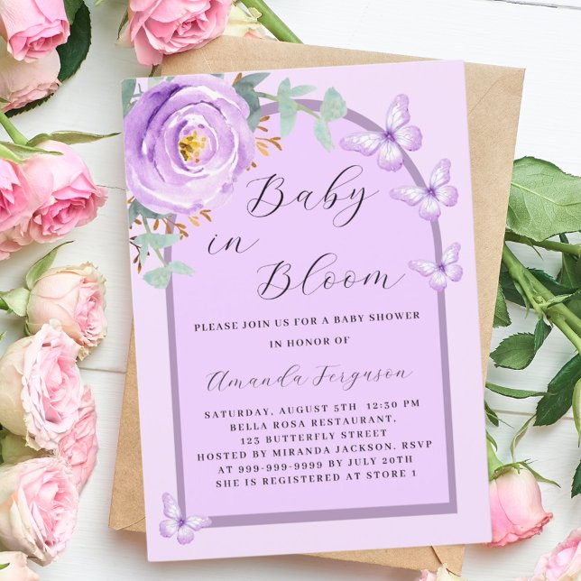 Baby i Bloom lila Butterfly Arch Baby Shower Inbjudningar (Skapare uppladdad)