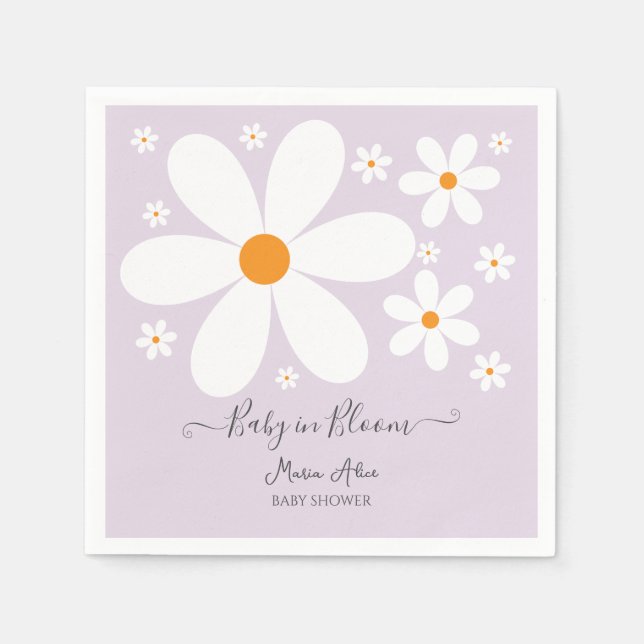 Baby i Bloom lila Daisy Baby Shower Pappersservett (Framsidan)