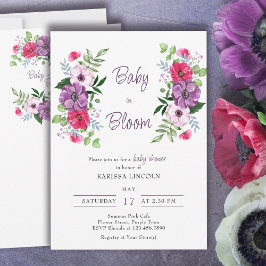Baby i Bloom Lila Rosa Flowers Baby Shower Inbjudningar