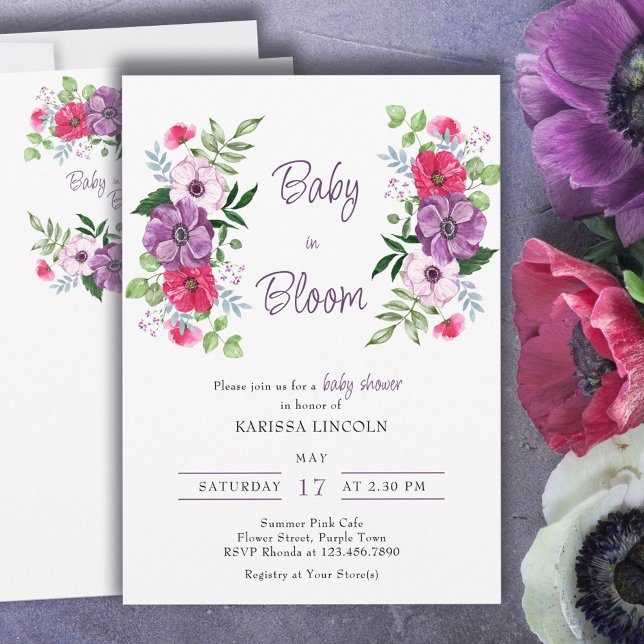 Baby i Bloom Lila Rosa Flowers Baby Shower Inbjudningar (Skapare uppladdad)
