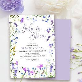 Baby i Bloom Lila WildblomBaby Shower Inbjudningar