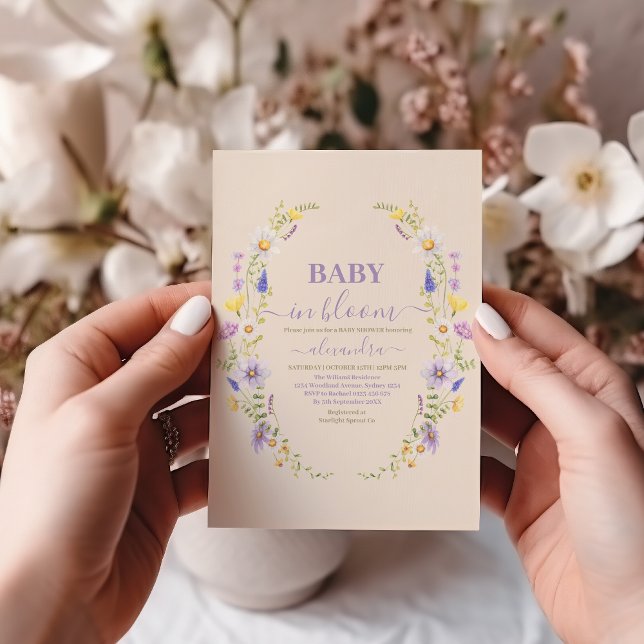 Baby i Bloom Lila WildblomBaby Shower Inbjudningar (Skapare uppladdad)