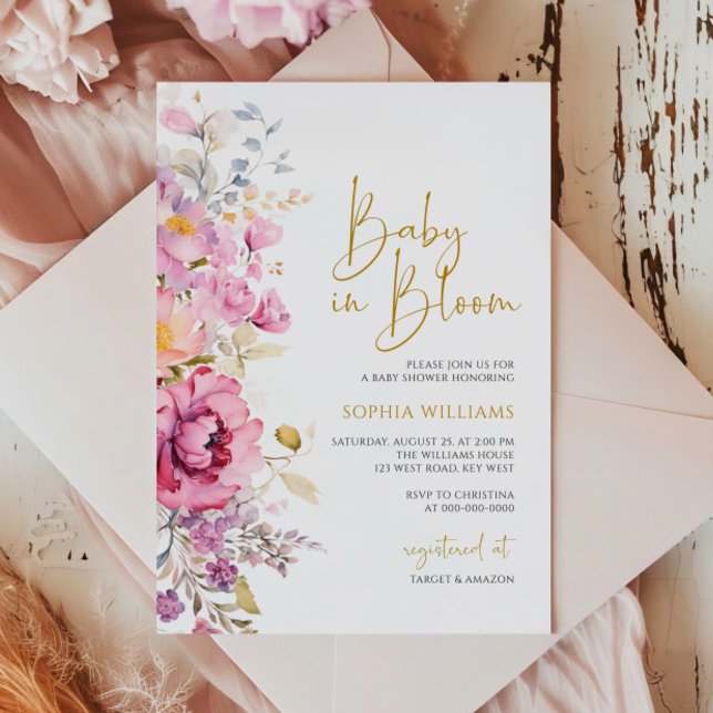 Baby i Bloom Lila WildblomBaby Shower Inbjudningar (Skapare uppladdad)