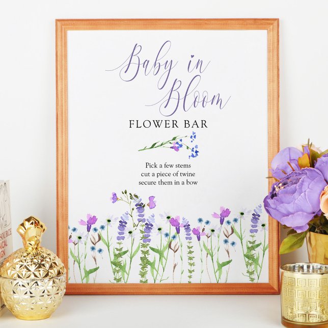 Baby i Bloom Lila Wildblomma Flower Pub Poster (Baby in Bloom Flower Bar sign from my Purple Wildflower Collection. Order printed or as a printable)