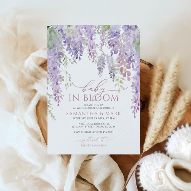 Baby i Bloom Lila Wisteria Baby Shower Inbjudningar (Skapare uppladdad)