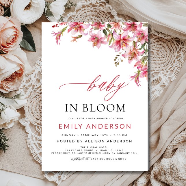 Baby i Bloom Lilies Blommigt Girl's Baby Shower Inbjudningar (Skapare uppladdad)