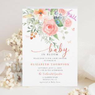 Baby i Bloom Lycklig Garden Blommigt Girl Baby Sho Inbjudningar