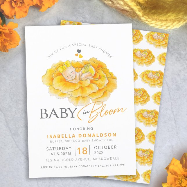 Baby i bloom marigold babyduschinbjudningar inbjudningar (Skapare uppladdad)