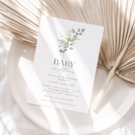 Baby i Bloom Mint Greenery Blommigt Inbjudningar