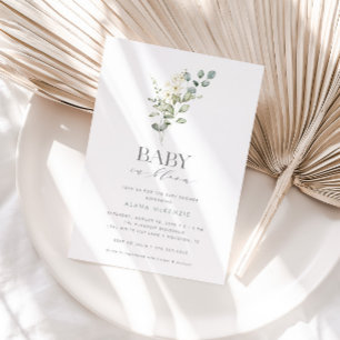 Baby i Bloom Mint Greenery Blommigt Inbjudningar