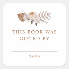 Baby i Bloom Mörk Terracotta Boho Bok Gift Fyrkantigt Klistermärke