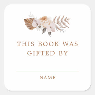 Baby i Bloom Mörk Terracotta Boho Bok Gift Fyrkantigt Klistermärke