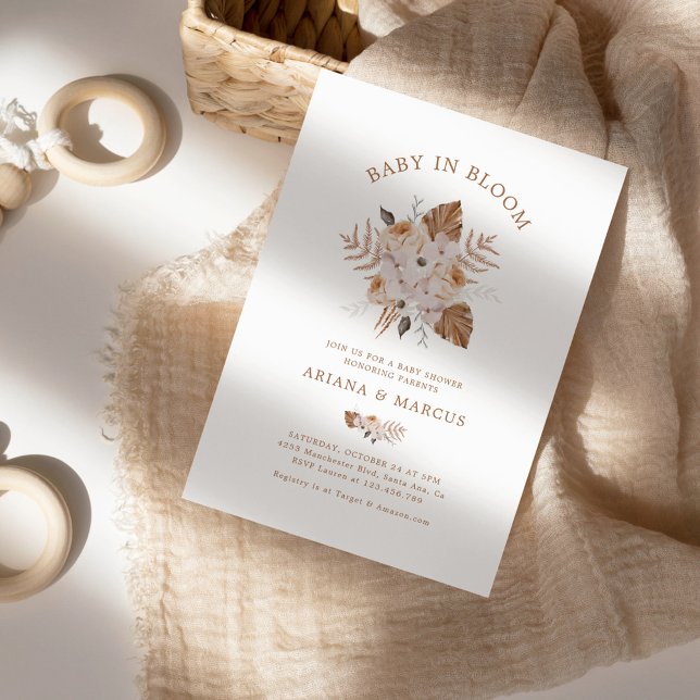 Baby i Bloom Mörk Terracotta Boho Bouquet Inbjudningar (Skapare uppladdad)