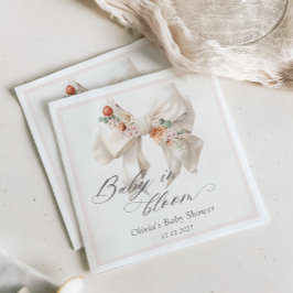 Baby i Bloom Neutralt Blommigt Bow Baby Shower Pappersservett
